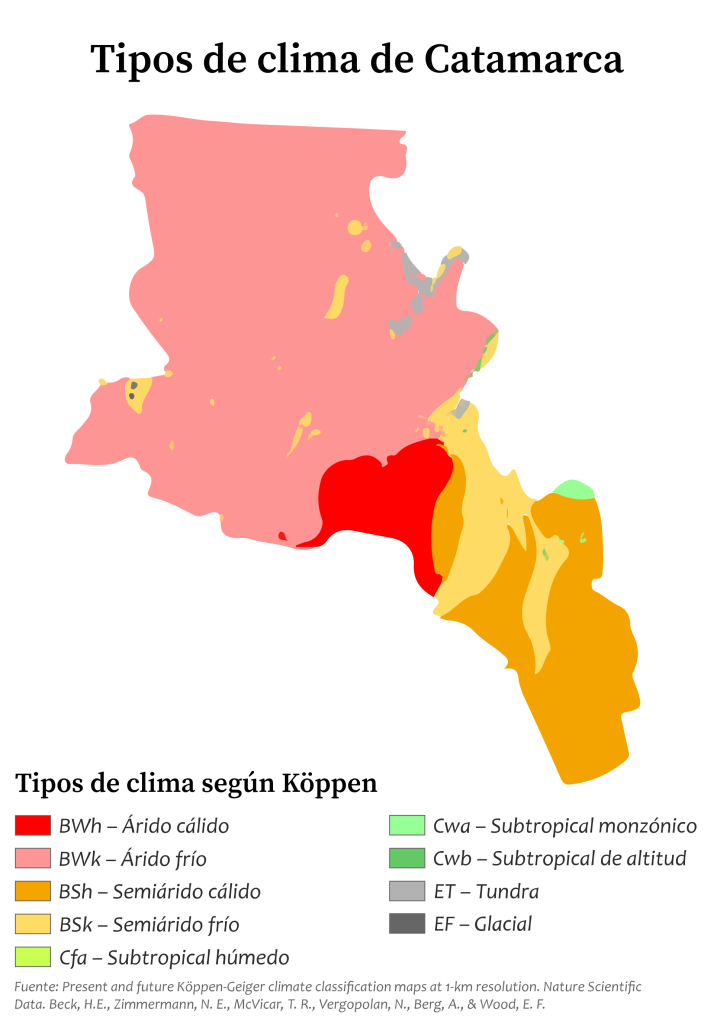 Mapa climático de la provincia de Catamarca.