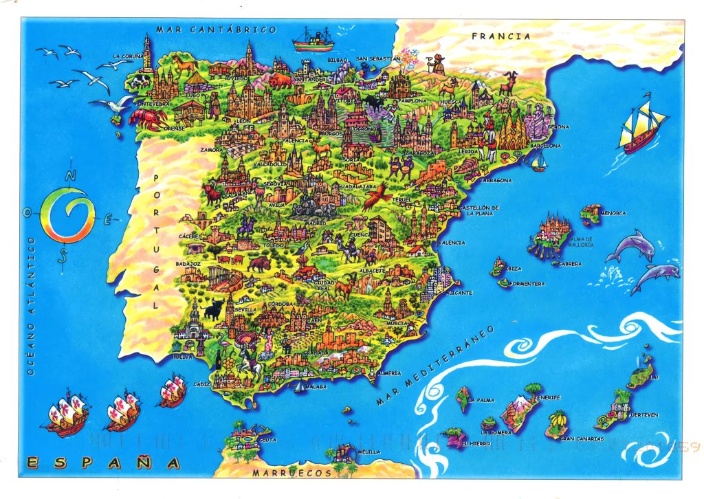 Mapa turístico de España.