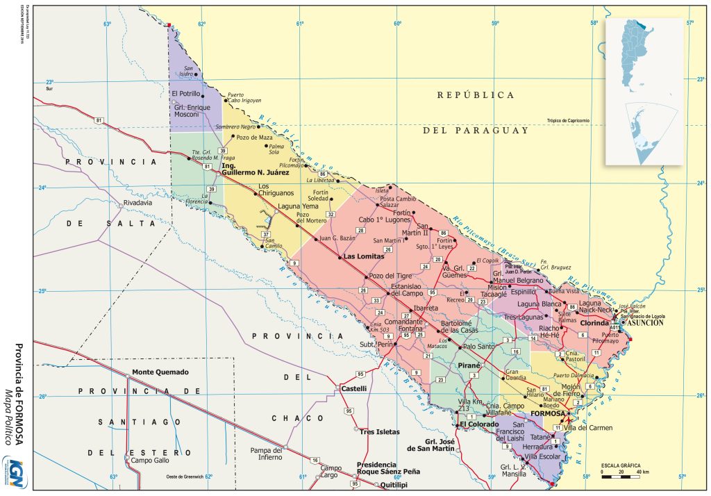 Mapa político de la provincia de Formosa.