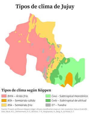Mapa climático de la provincia de Jujuy