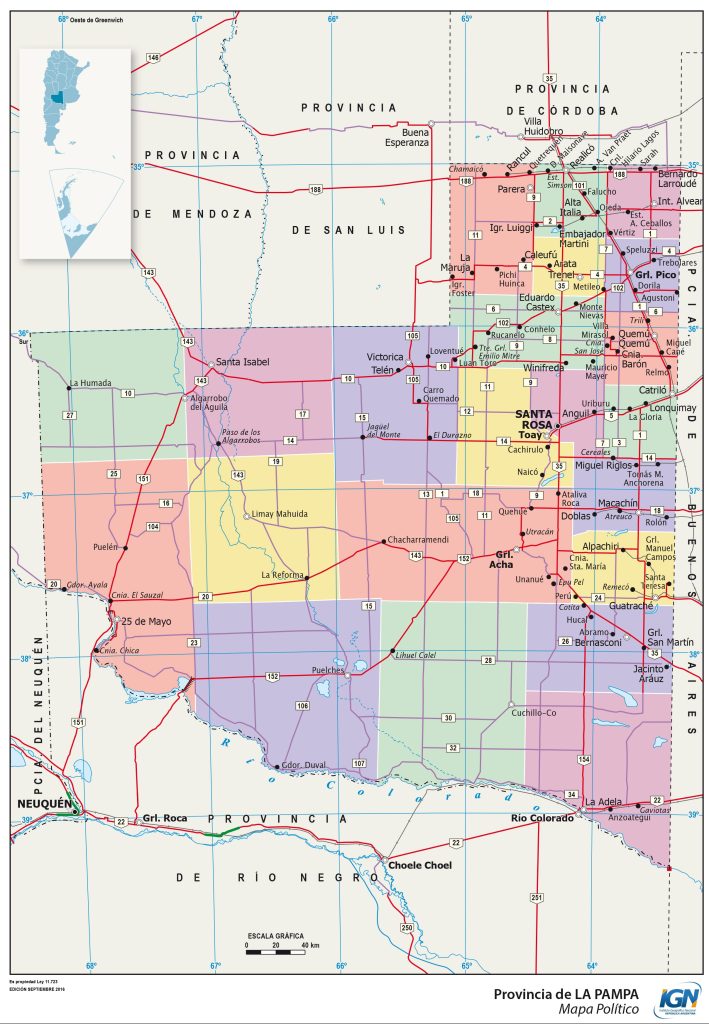 Mapa político de la provincia de La Pampa.