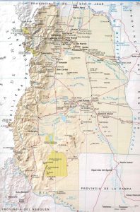Mapa de relieve sombreado de la provincia de Mendoza.