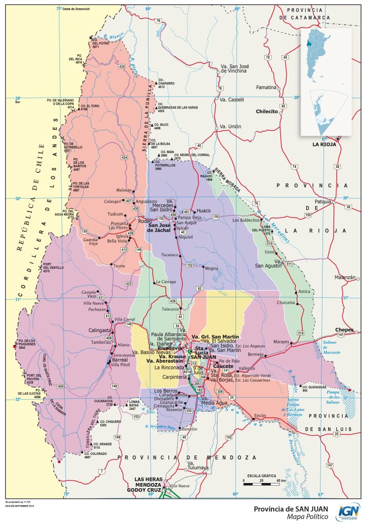 Mapa político de la provincia de San Juan (Argentina).