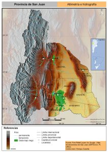 Altimetría e hidrografía de la provincia de San Juan, Argentina.