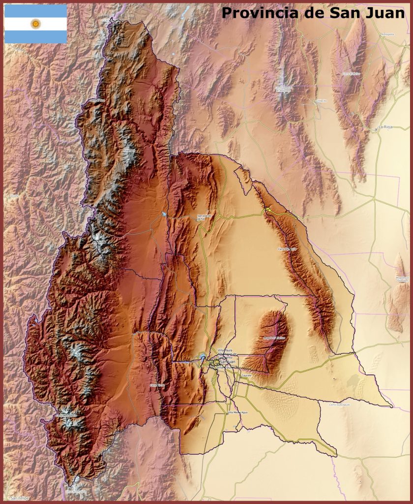 Mapa físico de la provincia de San Juan (Argentina).