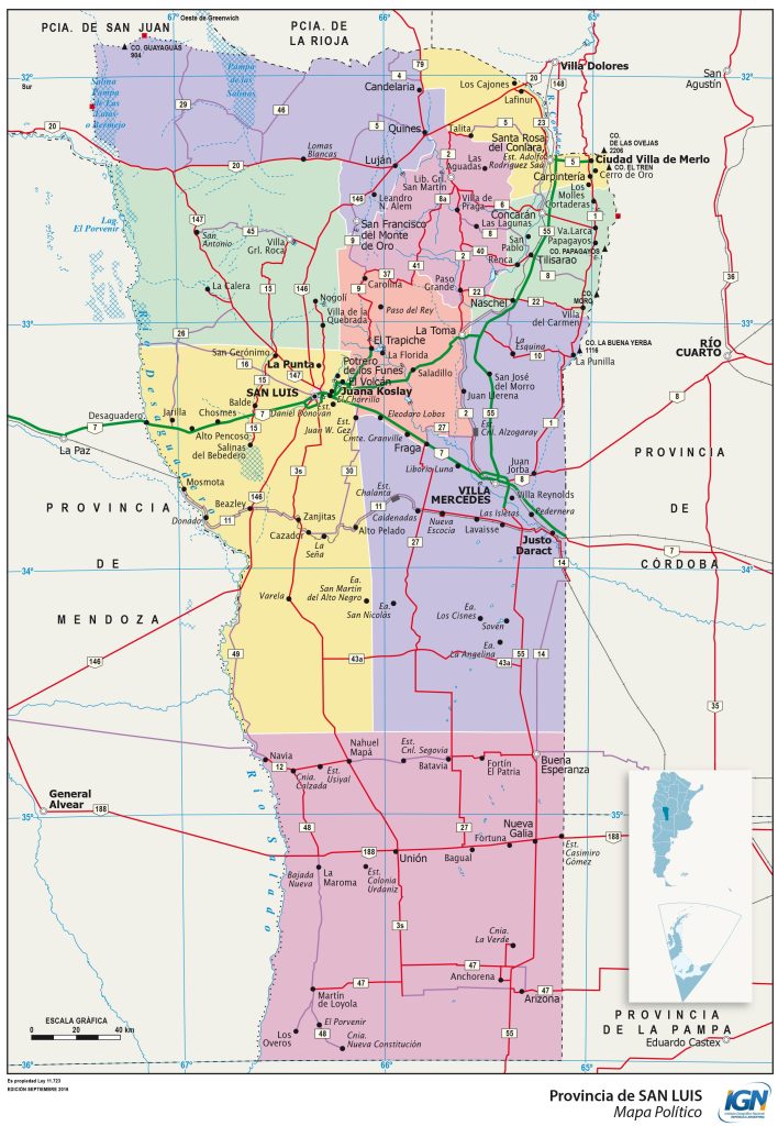 Mapa político de la provincia de San Luis.