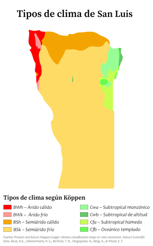 Mapa climático de la provincia de San Luis