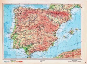 Mapa físico de España en ruso.