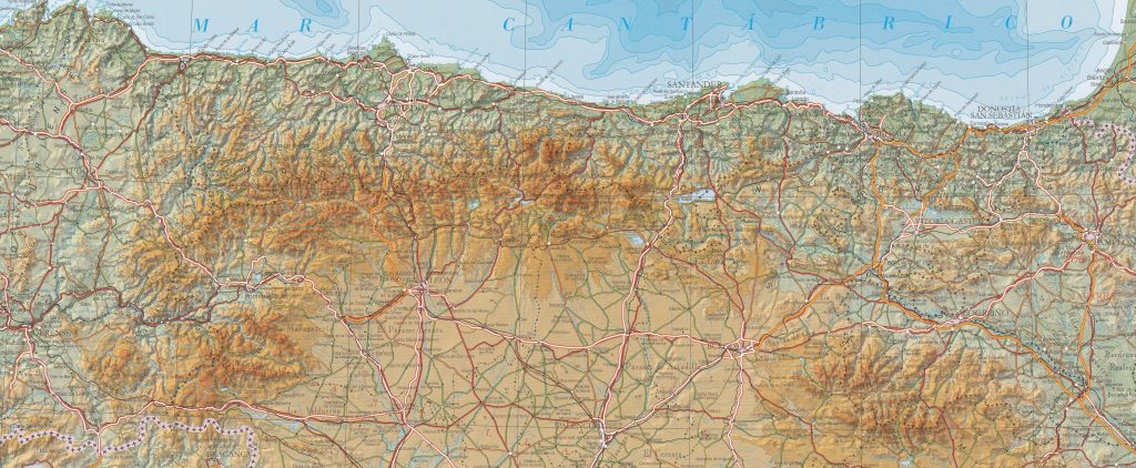 Mapa de la cordillera Cantábrica.