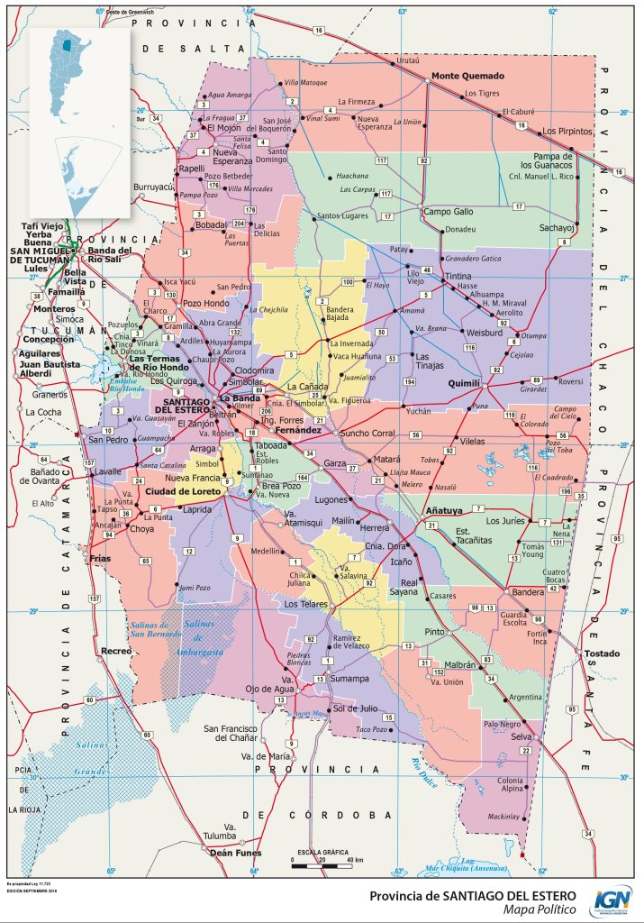 Mapa político de la provincia de Santiago del Estero.