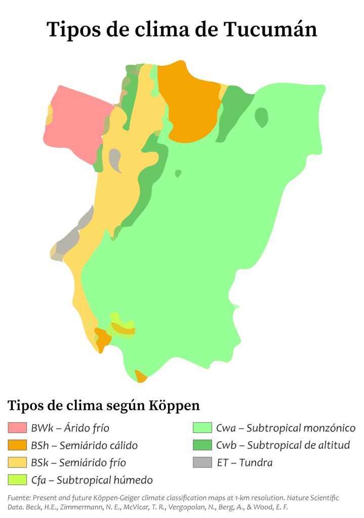 Mapa climático de la provincia de Tucumán.
