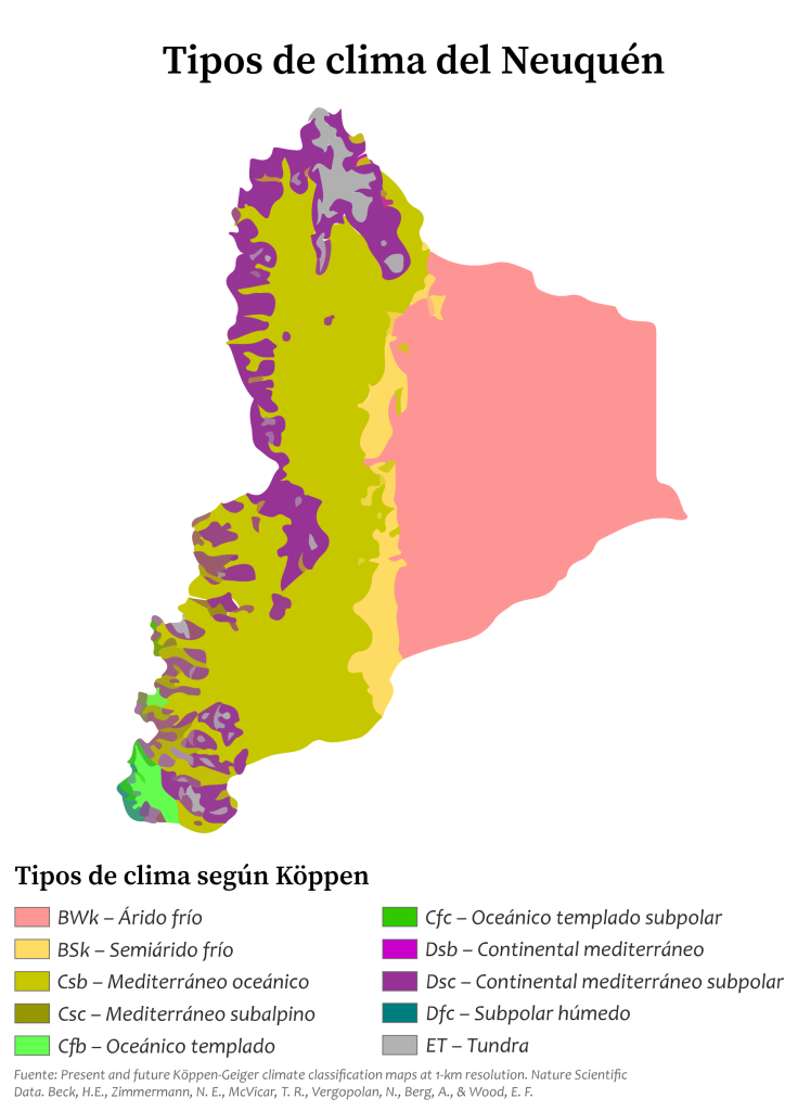 Mapa climático de la provincia del Neuquén.