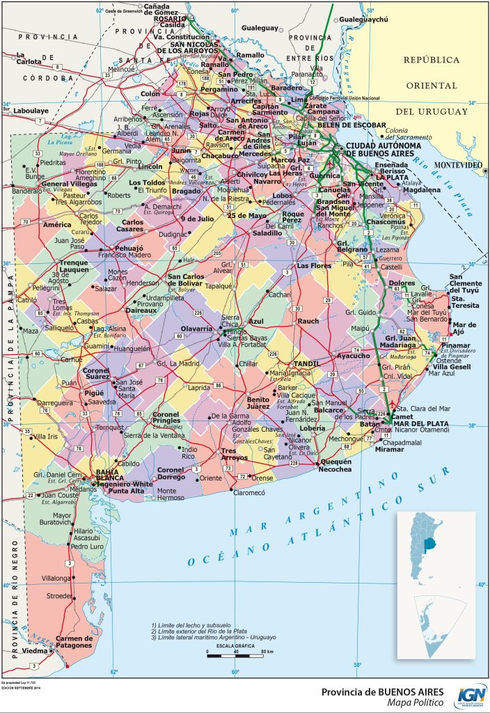 Mapa político de la provincia de Buenos Aires.