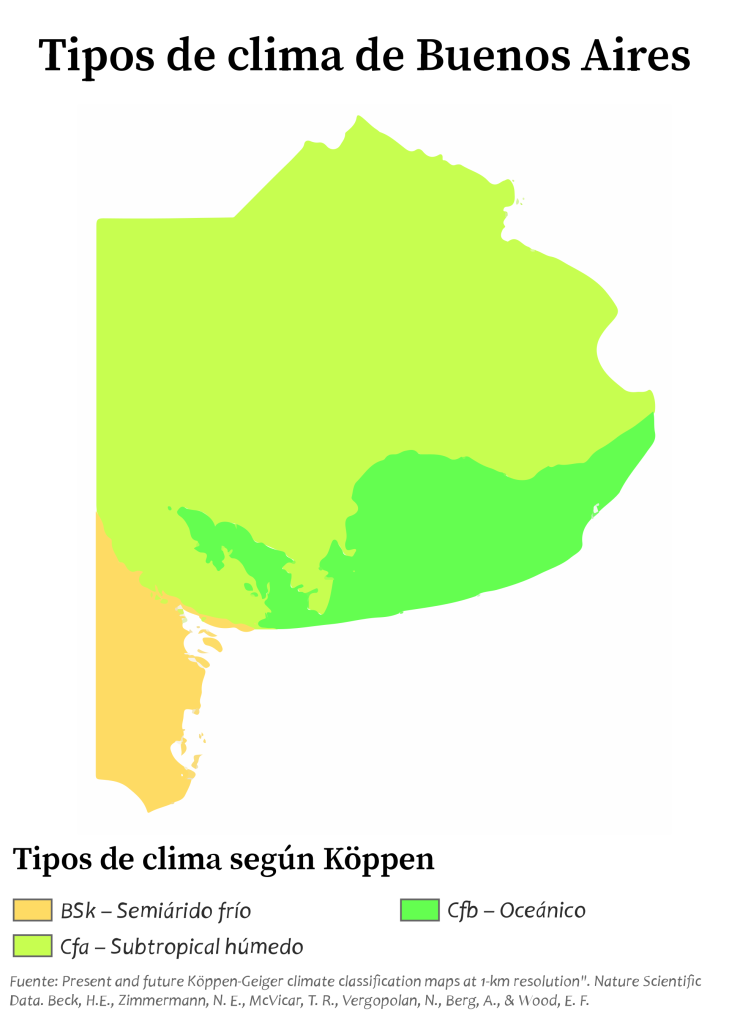 Mapa climático de la provincia de Buenos Aires.