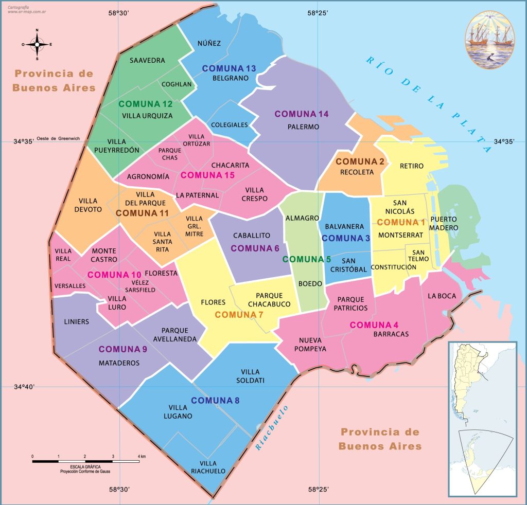 Mapa de las comunas de la comunas de la Ciudad Autónoma de Buenos Aires.