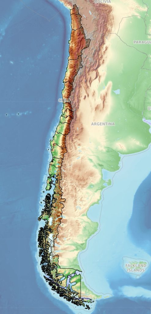 Mapa físico de Chile.