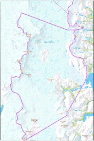 Mapa del campo de hielo patagónico sur