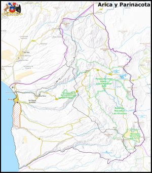 Mapa de la región de Arica y Parinacota