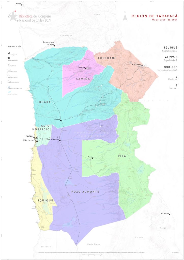 Mapa político de la región de Tarapacá.