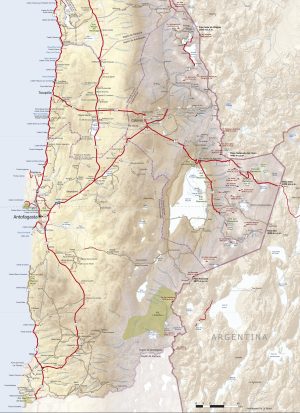 Mapa de carreteras de la región de Antofagasta