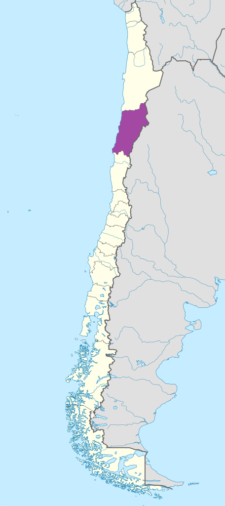 Mapa de ubicación de la región de Atacama en Chile.