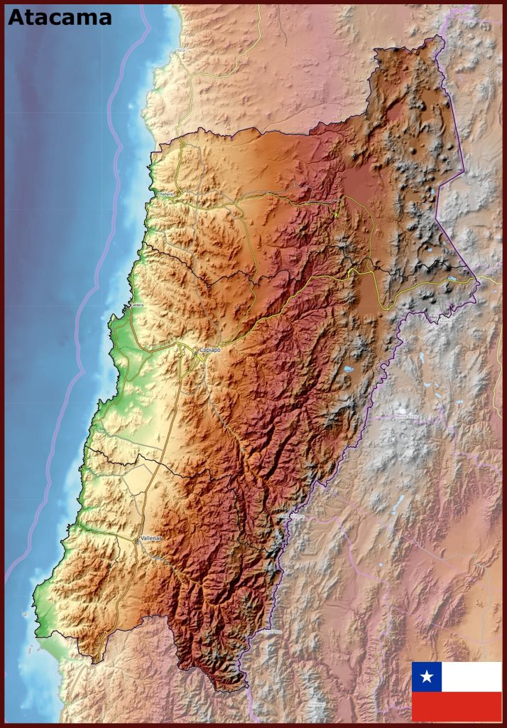 Mapa físico de la región de Atacama.