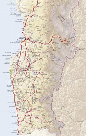 Mapa de carreteras de la región de Coquimbo
