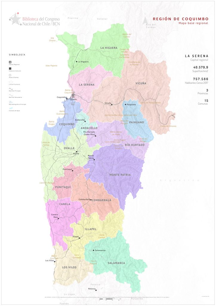 Mapa político de la región de Coquimbo.
