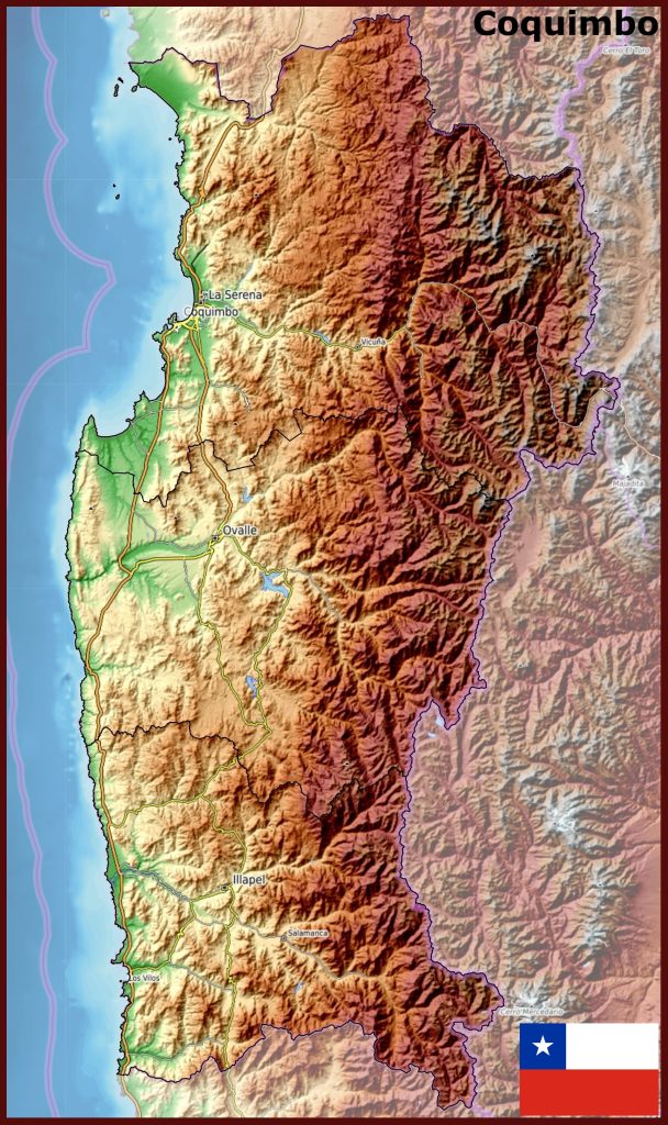 Mapa físico de la región de Coquimbo.