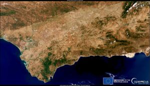 Imagen de satélite de Andalucía realizada por Copernicus Sentinel-3 el 2 de agosto de 2022.