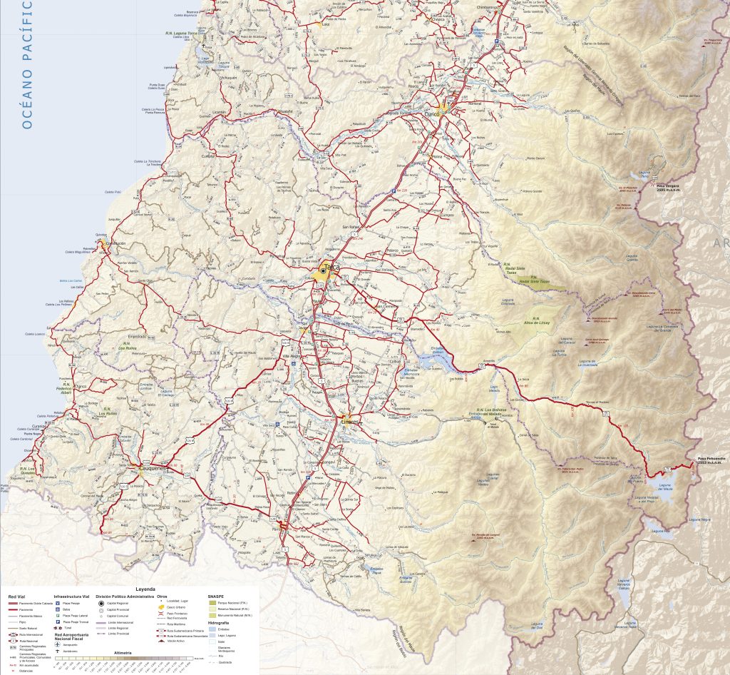 Mapa de carreteras de la región del Maule.