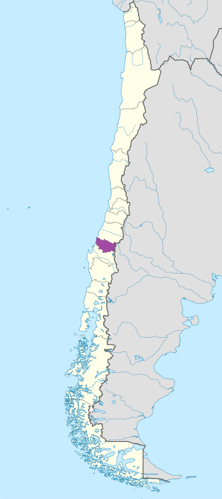 Mapa de ubicación de la región de Ñuble en Chile.