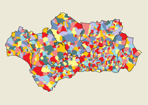 Mapa mudo de los municipios de Andalucía.