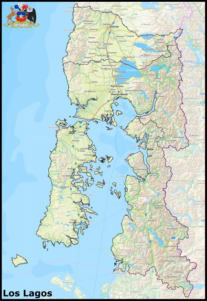 Mapa de la región de Los Lagos.