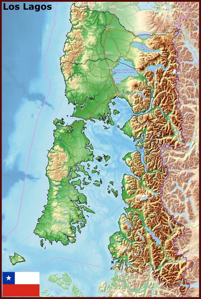 Mapa físico de la región de Los Lagos.