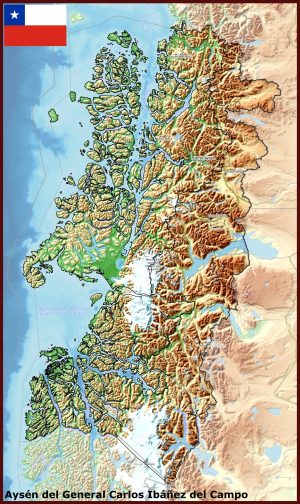 Mapa físico de la región de Aysén