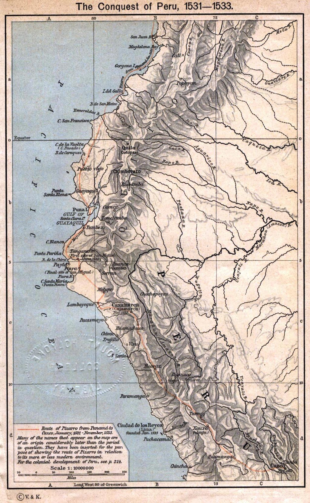 Mapa de la conquista del Per&uacute;, 1531-1533.