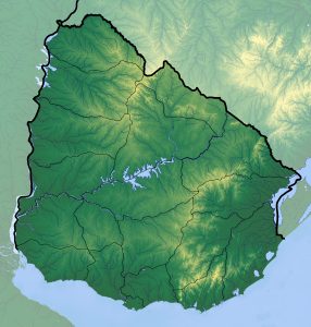 Mapa topográfico en blanco de Uruguay.