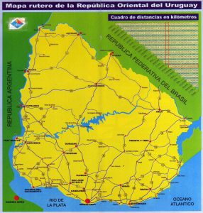Mapa rutero del Uruguay.
