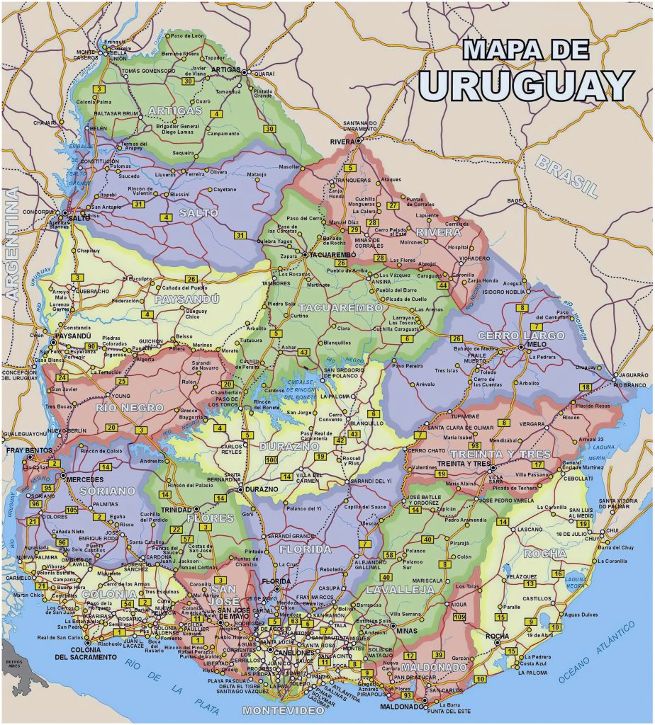 Mapa político de Uruguay.