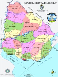 Mapa político de la República Oriental de Uruguay.
