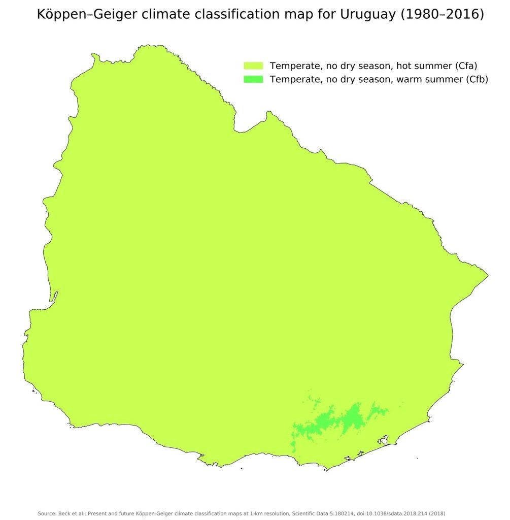 Mapa climático de Uruguay.