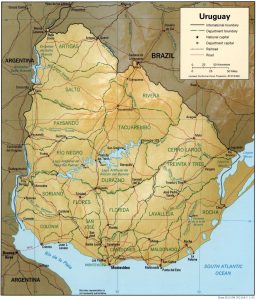 Mapa de relieve sombreado de Uruguay.