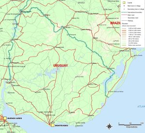Mapa topográfico de Uruguay.