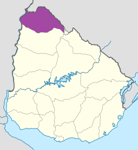 Mapa de ubicación del departamento de Artigas en Uruguay.