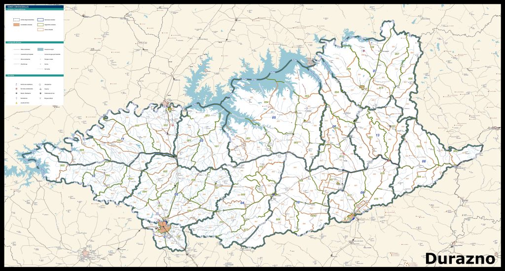Mapa del departamento de Durazno.