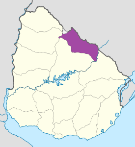 Mapa de ubicación del departamento de Rivera.