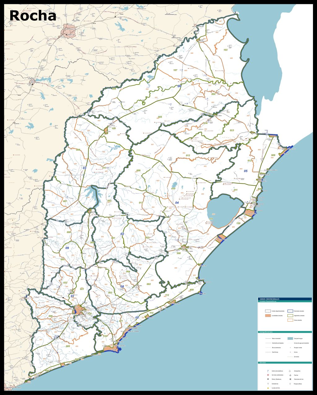 Mapa del departamento de Rocha.