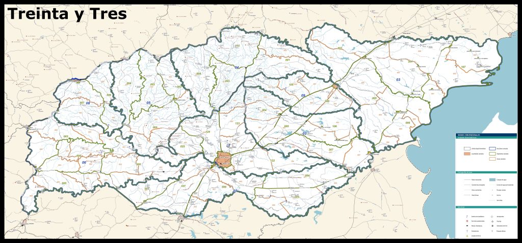 Mapa del departamento de Treinta y Tres.