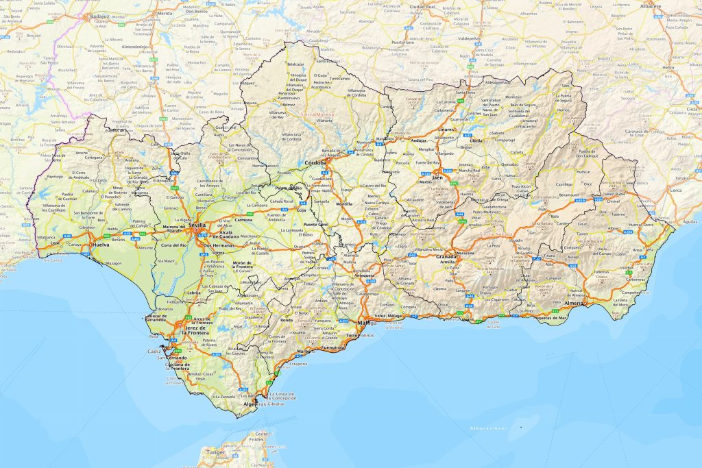 Mapa de carreteras de Andalucía.